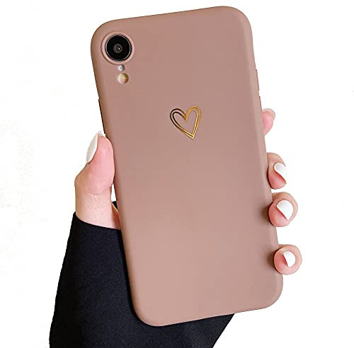DEFBSC Case for iPhone X/iPhone Xs, Fashion Cute Love-Heart Shape Silicone Case Shockproof Soft TPU Back Protective Cover - Brown