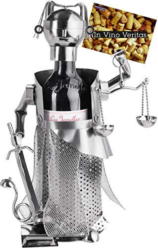 BRUBAKER - Porte-Bouteille de vin - Justice/Justitia - Sculpture en Métal - Carte de voeux INCL. - Idée Cadeau Originale