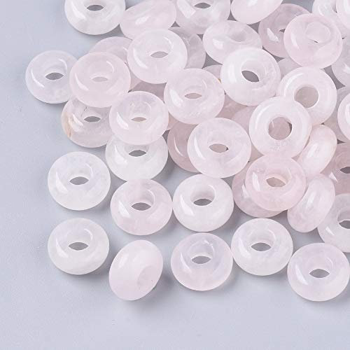 Cheriswelry 10mm Natural Rose Quartz Large Hole Gemstone Beads Rondelle Beads Dangle European Charms for Jewellery Bracelets Necklaces Making Hole:4mm, Pack of 10pcs
