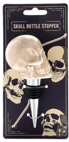 Puckator Skull Head Bottle Stopper, Ceramic Metal Tapered Design, Wine Beer Champagne Soda
