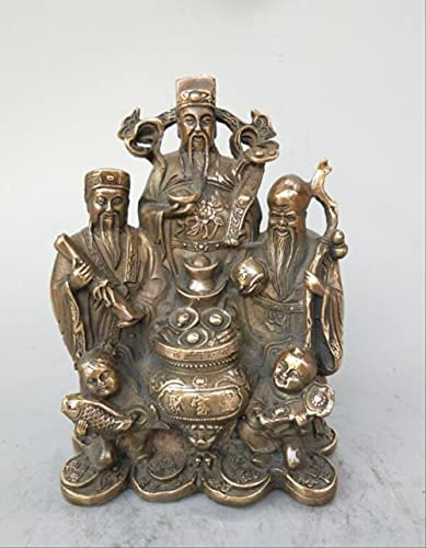 Chinas reines Messing Fu Lu Shou DREI Langlebigkeits-Buddha-Statue 9,5 * 14 * 18 cm