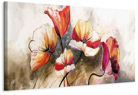 B&D XXL - Tableau décoratif nature 90x30 cm - Impression sur toile colorée - Décoration murale pour salon et chambre - Artistique coloré fleurs coquelicots nature romantique plantes b-A-0340-b-a