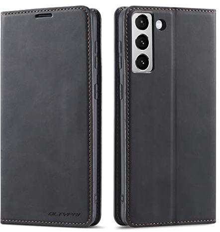 QLTYPRI Handyhülle für Samsung Galaxy S22, Premium Dünne Ledertasche Weich Hülle mit Kartenfach Ständer Flip Schutzhülle Kompatibel mit Samsung S22 - Schwarz