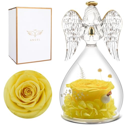 Miofula Eingemachte Rose im Glas mit Engelsfigur, Geburtstagsgeschenke für Damen, Mama, Oma, Ehefrau, ewig haltbare Rosen, ideal für Weihnachten, Valentinstag, Muttertag, Erntedank