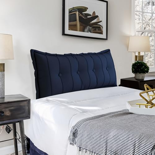VERCART Couchkissen Groß Dekokissen Kopfteil Gepolstert Kissen Rückenlehnen Sofakissen Lesekissen Perfekt als Unterstützend Rückenkissen Bett Lendenkissen Wandkissen Abnehmbarem Leinen Blau 140cm
