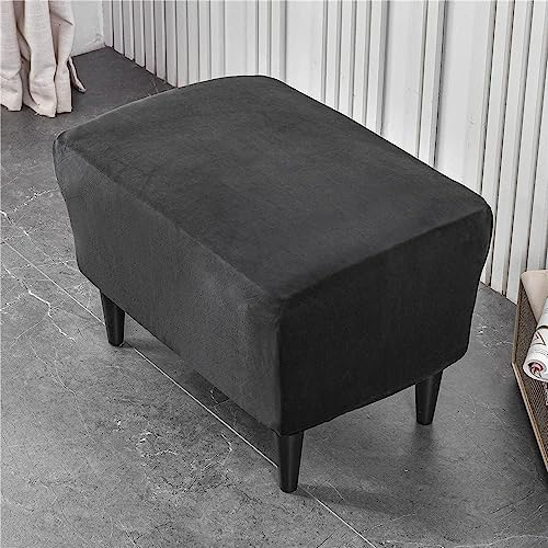 Highdi Ottomane Schonbezug Hocker Bezug, Samt Hocker Husse für Fußhocker Rechteckig, Schwarz Stretch Bezug Ottomane Abdeckung Überzug Hocker Protector Waschbar Hockerabdeckung