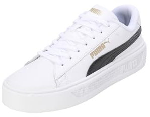 PUMA Women's Smash Platform V3 Sneaker, White Black Gold, 6 UK