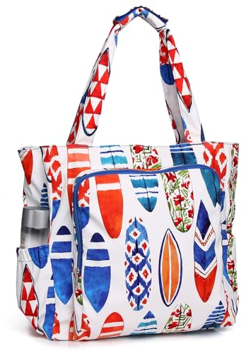 Chase Chic Strandtasche mit Reißverschluss, Große Wasserdichte Sanddicht Sommer Schwimmbad Badetasche Damen, Modischer Shopper Handtasche für Reisen(Weißes Surfbrett)