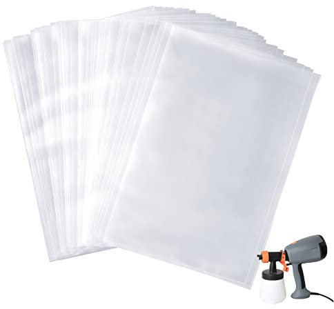Paint Sprayer Bags 50 Pcs Disposable Clear Spray Gun Bags Sprayer Cup Canister Liners for HVLP Wagner Paint Sprayer Parts Accessories Compatible with Most Spray Guns (7.9 x 11.8 Inch)