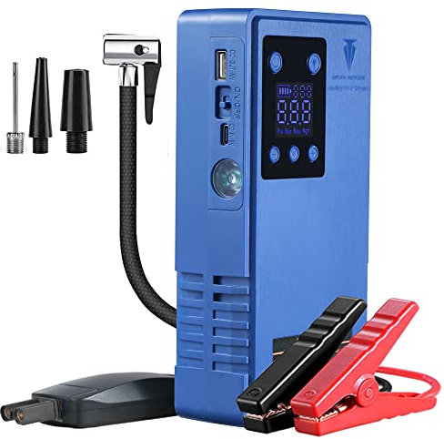 Avviamento di Emergenza Portatile con compressore d'aria 12V Car Jump Starter, Digital Tyre Inflator auto-stop