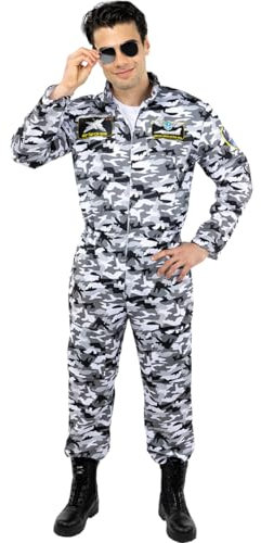 Funidelia | Disfraz de piloto de Caza para Hombre Avión, Profesiones, Disfraz para Adultos y Divertidos Accesorios para Fiestas, Carnaval y Halloween - Talla M - L - Verde