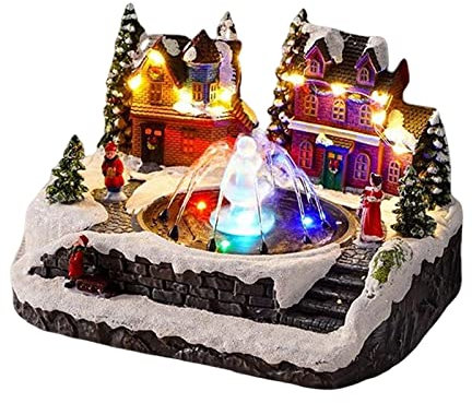 Colcolo Fontana di Musica della casa del Villaggio di Scena di Inverno di Natale con la Statua della Statua del Paesaggio di Luce Colorata per l'ornamento