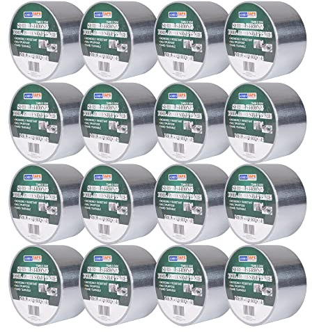 ADHES Aluminiumklebebänder Verstärkt mit einem Glasgittergewebe Folienband | Hält 80 °C bis 100 °C stand, klebeband metallklebeband silber 3inch x 55yard (75mm x 50m),16Rolls