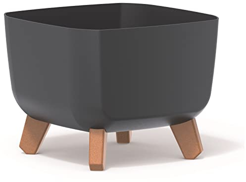 Prosperplast Gracia Square Blumentopf mit abnehmbaren Beinen inkl. Einsatz für Innen- und Außenbereich Pflanzgefäß Quadratisch Kunststoff UV-beständig 24x24x18,7cm (Anthrazit)