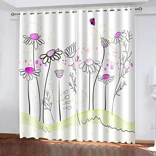 MTBDyyds Bunt Stilvoll Blumig 280X260Cm Verdunkelungsvorhänge 3D Drucken Verdunklungsvorhänge Kinderzimmer 2 Stück Vorhang Blickdicht Ösenschal Kindergardinen Junge Verdunklungsgardine