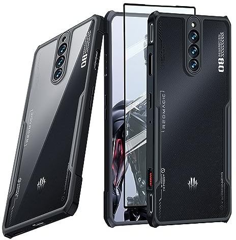 Guizzcg Schutzhülle für ZTE Nubia Red Magic 8 Pro/Red Magic 8 Pro+, ultradünn, leicht, weicher TPU-Stoßfänger + Acryl, transparente Rückseite, Fallschutz [1 gehärtete Folien], Blac