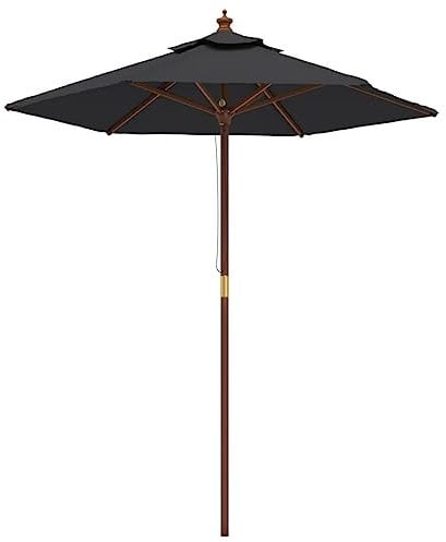 vidaXL Parasol de jardin avec mât en bois noir 196x231 cm, parasol, parasol d'extérieur, parasol de patio, parapluie, parasol de terrasse