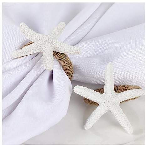 Yurosiay 12 Stück Weiß Seestern Serviettenringe Handgemachte Boho Serviettenringe Mittelmeer Stil Serviettenschnallen Natur Jute Serviettenringe Vintage Serviettenring für Hochzeit Bankett