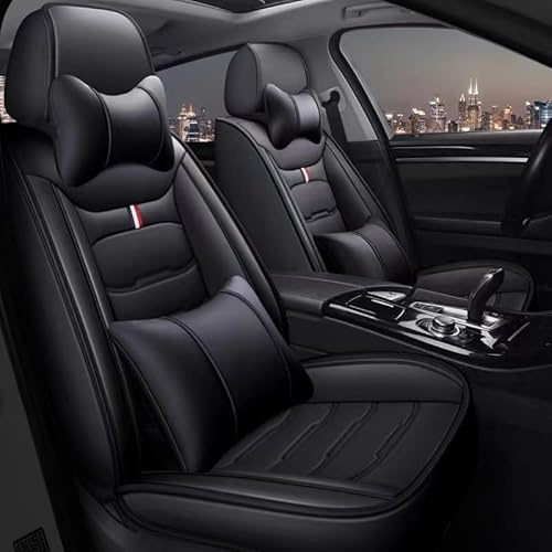 Romanbin Autositzbezug für Mercedes Benz E-Class W212,Schwarz | Komplettset 5-Sitze Autositzbezügen Leder Autositzbezüge Vorne und Hinten Sitzschoner & 2 Nackenkissen & 2 Lordosenstützen