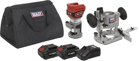 Sealey 20V SV20 Series, Cordless Trimming Router Kit, 2 Batteries - CP20VTRKIT