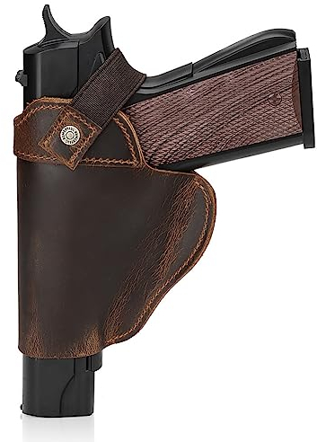 ACEXIER Echtes Leder Pistolenholster Universal Waffenholster Lederholster Verstellbare Taille Verstecktes Holster Carry Jagdzubehör (Coffee)