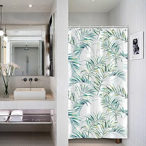 Bovlleetd Tenda da Doccia Verde Piccola Stalla Primavera Eucalipto Foglie Botanico Acquerello Foglia Parttern Tende da Doccia Tenda da Doccia Mezza Stretta per Bagno/RV e Camper 92x183cm