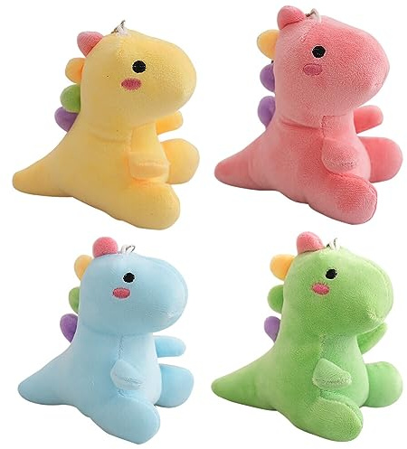 LICHENGTAI Niedlicher Plüsch Anhänger Schlüsselanhänger, 4 Stück Cartoon Dinosaurier Schlüsselanhänger Dino Stofftier Puppe Kuscheltier Charme für Handtasche Auto Taschen Koffer Rucksäcke
