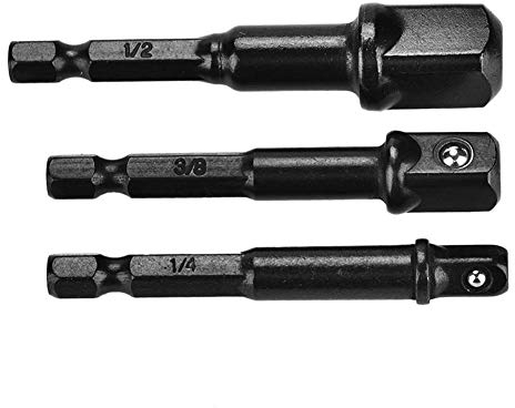 Steckschlüssel-Adapter, Steckschlüssel-Adapter-Set, Stahl, 3-teilig, Schwarzer Steckschlüssel-Adapter, 1 4 Zoll Sechskantschaft auf 1 4 Zoll, 3 8 Zoll, 1 2 Zoll Kopfbohrer (BLACK)