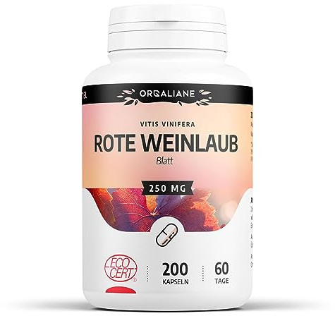 Bio Rote Weinlaub - 750 MJ/Tag - Bein - Ohne Zusätze - 200 Kapseln | Premium Naturprodukt