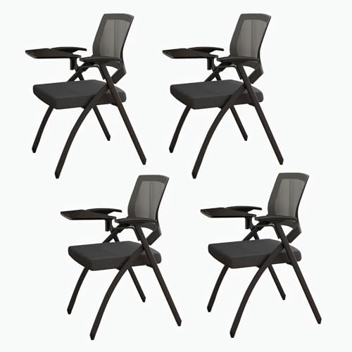 GHBXJX Konferenzstuhl 4er Set, Klappstuhl Gepolstert Bürostühle, Bürosessel mit Klapptisch, Ergonomisch Schreibtischstuhl Ohne Rollen, Bürostuhl 150 kg Belastbarkeit, Besucherstuhl, Schwarz
