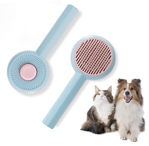 Cepillo para gatos Cepillo para perros Con función de autolimpieza para eliminar el subpelo suelto y el pelo enredado y acicalar a su mascota. Adecuado para perros y gatos de pelo corto o largo.