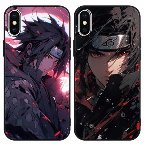 PBNDJVG 2 Stück Handyhülle für Apple iPhone X/XS Hülle 5.8 Zoll Anime Uchiha Itachi Sasuke Manga Muster Design Junge Case All Inklusiv Linsen Schutzhülle TPU Silikon Weich Ultra Dünn Cover, 09