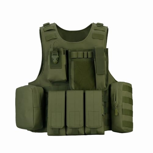 HUNTVP Airsoft Weste Taktische Weste Tactical Vest Militär Weste Paintball Weste Einstellbar für CS Spiele militärisch Fans Outdoor Wandern Bergsteigen Trekking, Typ-1 Grün