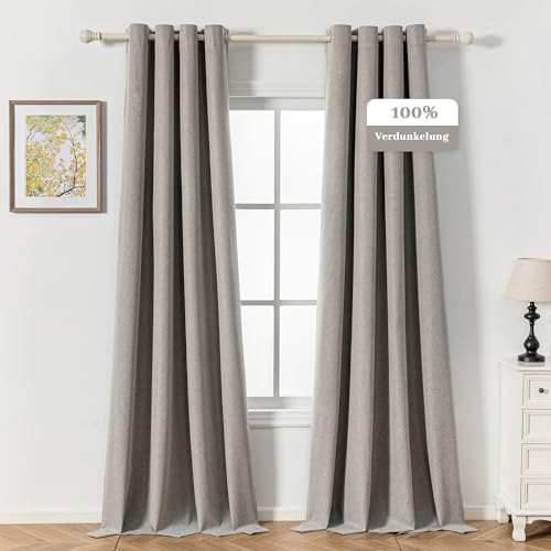 MYSKY HOME Gardine Leinenoptik Blickdichte Thermovorhang mit Ösen Wohnzimmer Verdunklungsvorhänge mit Ösen Gardinen Hitzeschutz Wärmeisolierend,Leinen,2er Set H 245 x B 140 cm.