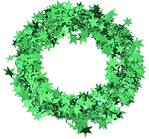 Hapivida Stern Lametta Girlanden, 7,5m Kleine Drahtgirlanden Dekorationen Lametta Draht Girlande Stern Draht Girlanden Weihnachtsbaum Party Dekoration(Grün)