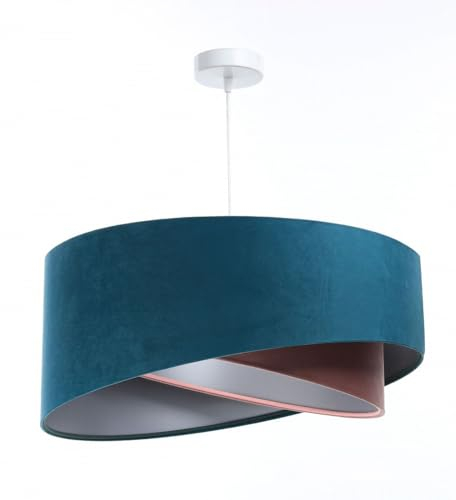 Licht-Erlebnisse Pendelleuchte rund D: 50 cm Türkis Rosa Silber Samt Schirm E27 Modern Hängelampe Wohnzimmer Hängeleuchte Schlafzimmer MARLON