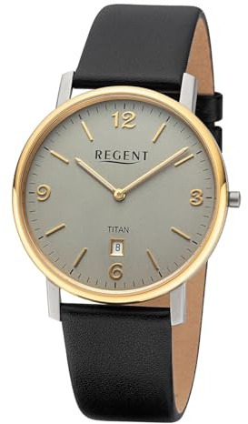 REGENT Herren Armbanduhr Analog Lederarmband schwarz URF1450 Analoguhr