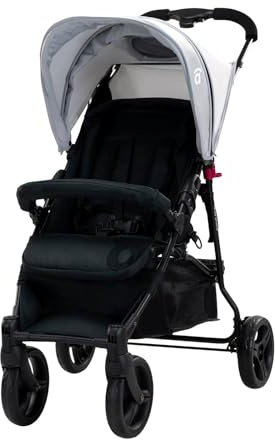 Asalvo PICKY Kinderwagen, Kinderwagen, bequem, sicher, Verdeck mit Fenster, Bremse hinten, wendig, kompakt zusammenklappbar, maximale Belastung 16 kg, Grau