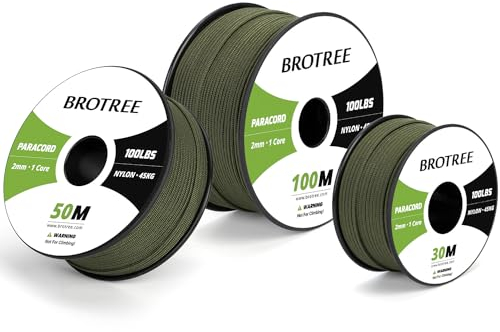Brotree Paracord 2mm 100M 100% Nylon Seil Schnur mit 1 Kern Typ I für Outdoor, Armband, DIY - 45kg Bruchlast (Armee Grün)