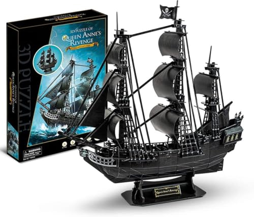 FLADO Dreidimensionales 3D-Puzzle „Queen Anne's Revenge“, Piratenschiff-Modellbausätze, Karibisches Piratenschiff Black Pearl, Zusammengebaute Teile: 180 Teile