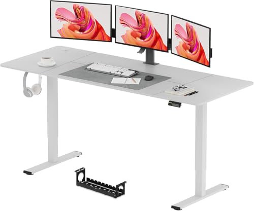 SANODESK Q1 Bureau Assis Debout Électrique 200x80cm, Bureau Réglable en Hauteur Électrique avec 4 Préréglages de Mémoire, Panneau Intelligent avec Crochets et Porte-gobelet, Blanc