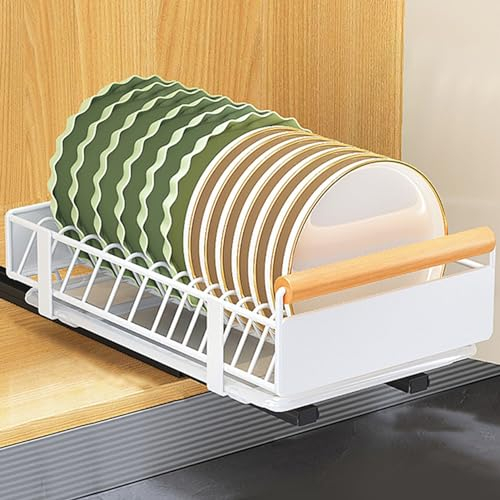 Xafrstyu Tiroir Coulissant, Tiroir Armoire Coulissante en Métal Organiseur avec Poignée étagère, Tiroir Coulissant Extensible pour Armoires de Cuisine, Salon (Porte-Assiettes)