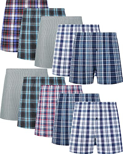 JupiterSecret Lot Caleçon Homme Tissés Américain Boxer Homme Coton Doux Calecon Homme Confortable Taille Élastique, 10 Pièces, XL