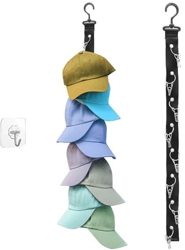 Cisolen Hat Rack Organizer, Baseball Cap Holder, Hat Hanger for Closet Door Rack, with 8 Clips, for Baseball Caps, Ball Hats, Golf Caps, Beanies Hats, Sports Caps