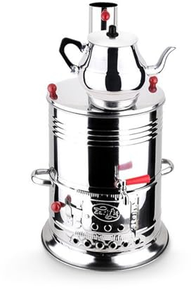 Samovar - Bouilloire turque au charbon de bois robuste en acier inoxydable avec théière - 3,5 l - Pour camping, jardin, extérieur - Avec théière
