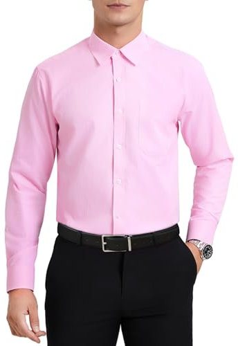 HISDERN Chemise Homme Rose Manches Longues en Coton Chemises pour Hommes Habillée Regular Fit Formelle Boutonnées Mariage avec Poche 4XL