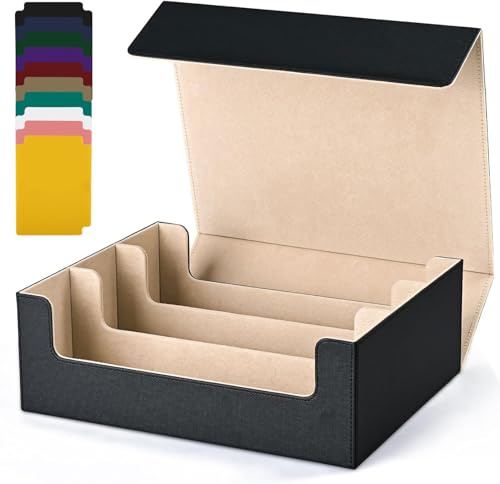 UAONO Karten-Aufbewahrungsbox für Sammelkarten, 1800+ PU-Leder, Commander-Kartendeck-Hülle, Magnetverschluss, Kartenhalter, passend für magische Spielkarten (Schwarz & Gold)