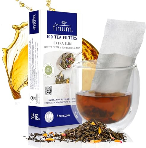 finum® 100 TEA FILTERS XS Papierteefilter, Teefilter für losen Tee, mit Einfülllasche, FSC-zertifiziert, biologisch abbaubar, FSC-zertifiziert, für Tassen und Kannen (60)