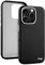 EasyAcc für iPhone 16 Pro Hülle Leder, kompatibel mit MagSafe, Schmutzabweisend, Kratzfest, Metalltasten, Luxus-Handyhülle für iPhone 16 Pro Case, Stoßfest, Fallschutz, Schwarz-Silber
