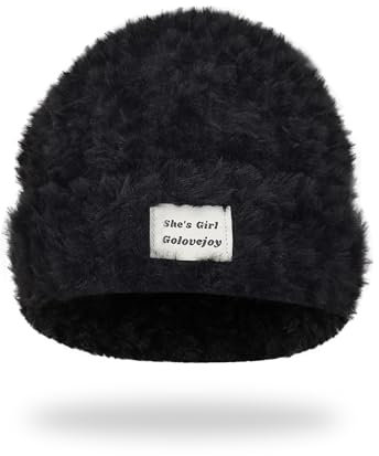 Andiker Beanie Hüte für Frauen, einfache Klassische Mode weiche Frauen Wintermütze dicken Kunstpelz Kaninchen Stricken Winter warme Mütze für Skifahren Wandern (DE/NL/SE/PL, Numerisch, 30, Schwarz)